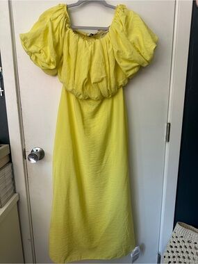 ASOS Design Yellow Off Shoulder Maxi Dress US 4 Puff Sleeve Ruffle Textured Dres